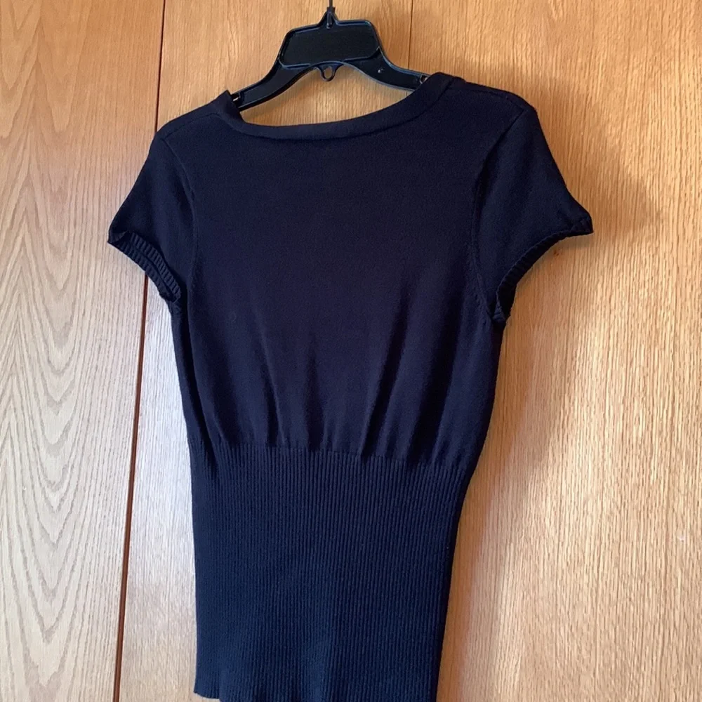 Axcess crossover v neck fitted slim ribbed thin knit black rayon nylon sweater